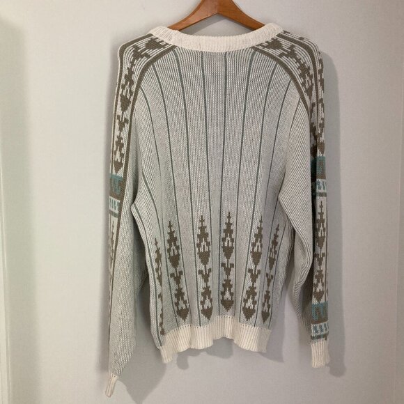 Vintage St Michaels Sweater White Grey Fair Isle Men Size XL/50 Tall UK Pattern - Picture 12 of 12